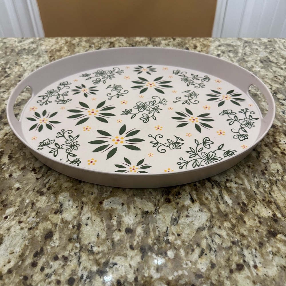 Temp-Tations Floral Serving Tray - Cream and Green-Melamine